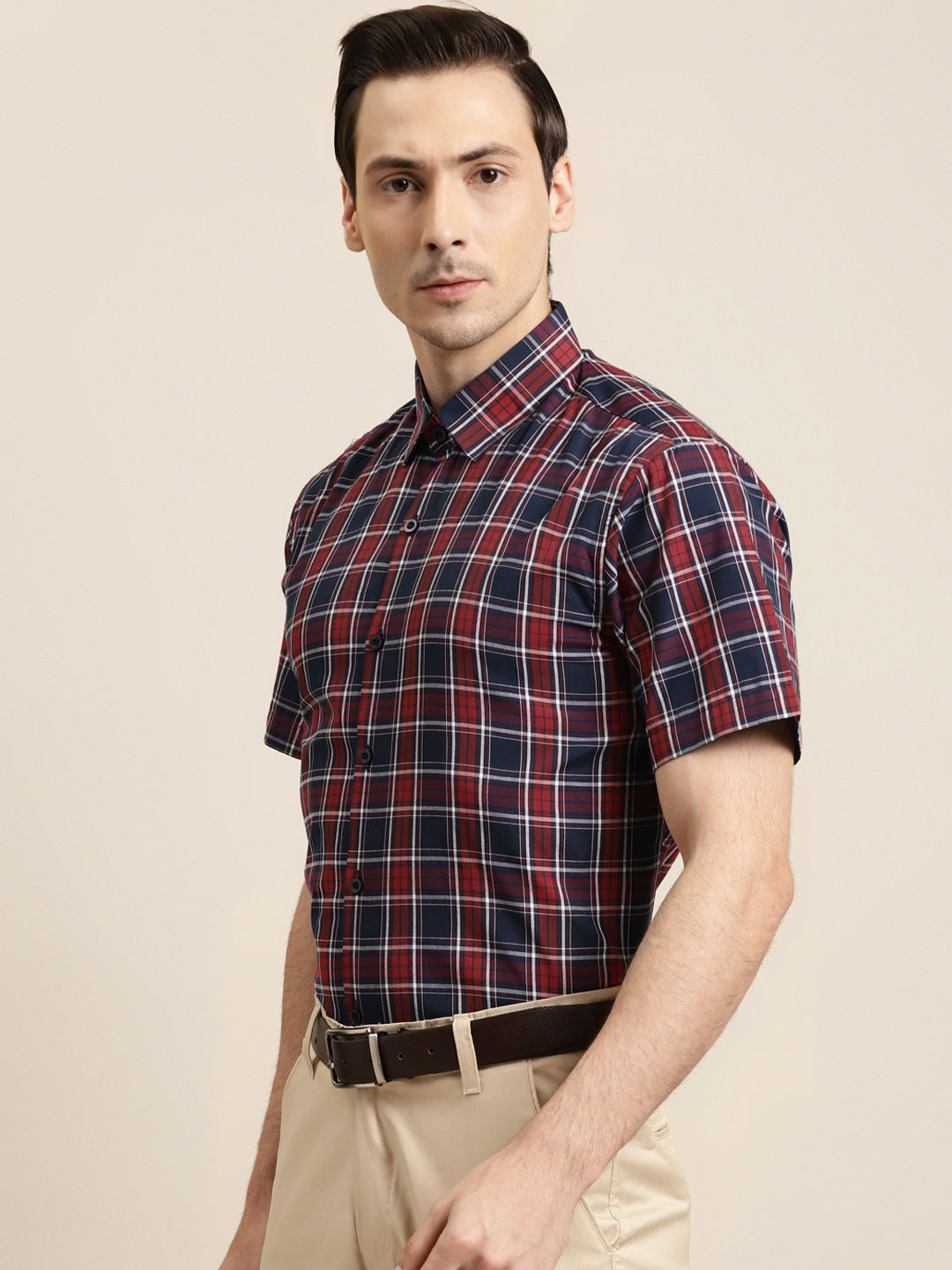 Men's Cotton Red & Navy Formal Shirt