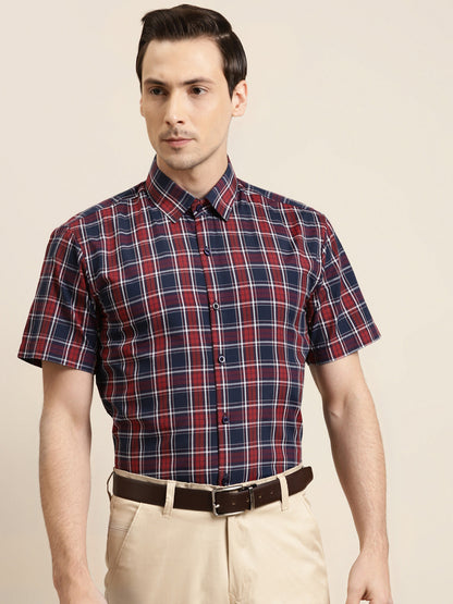 Men's Cotton Red & Navy Formal Shirt