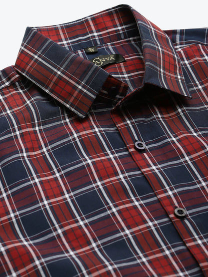 Men's Cotton Red & Navy Formal Shirt