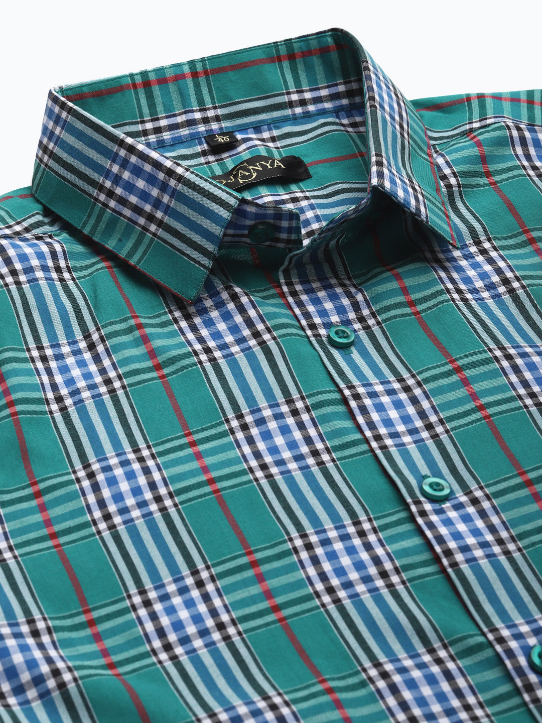 Men's Cotton Green & Blue Formal Shirt