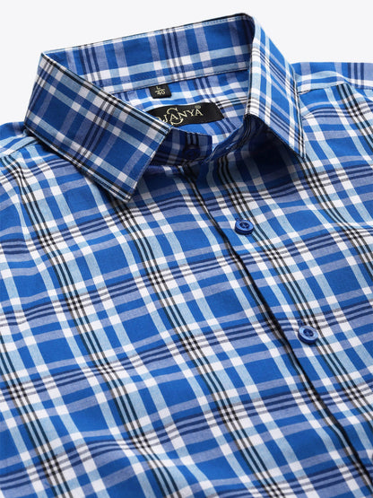 Men's Cotton Royal Blue & White Formal Shirt