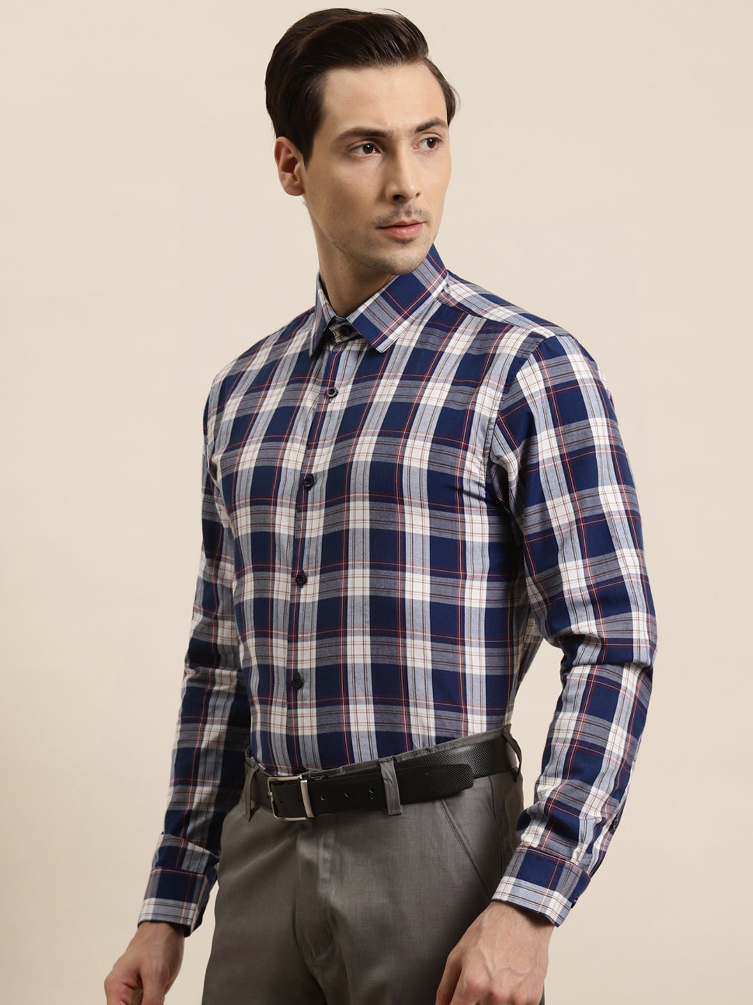 Men's Cotton Navy & White & Formal Shirt