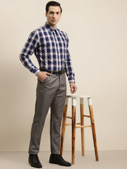 Men's Cotton Navy & White & Formal Shirt