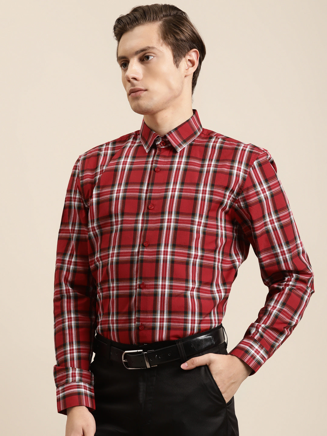 Men's Cotton Red & White & Formal Shirt