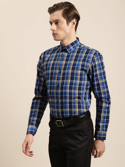 Men's Cotton Royal blue & Navy Blue Formal Shirt