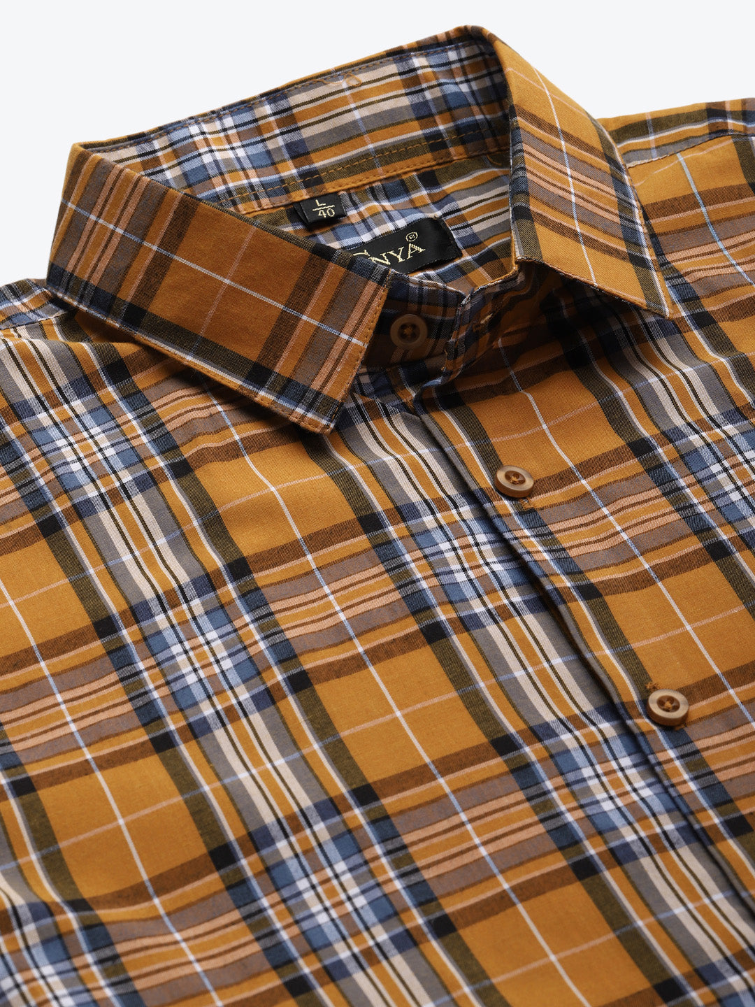 Men's Cotton Mustard & Blue Formal Shirt