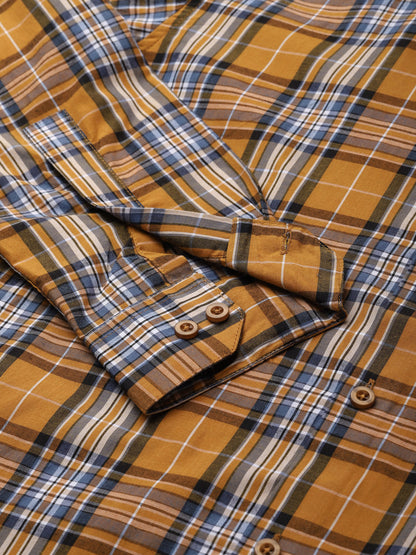 Men's Cotton Mustard & Blue Formal Shirt