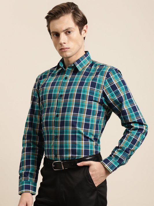 Men's Cotton Dark Green & Navy Formal Shirt