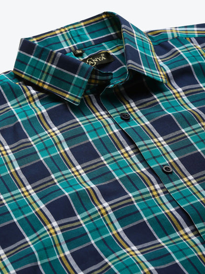 Men's Cotton Dark Green & Navy Formal Shirt