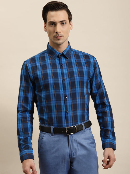 Men's Cotton Navy & Royal blue Formal Shirt