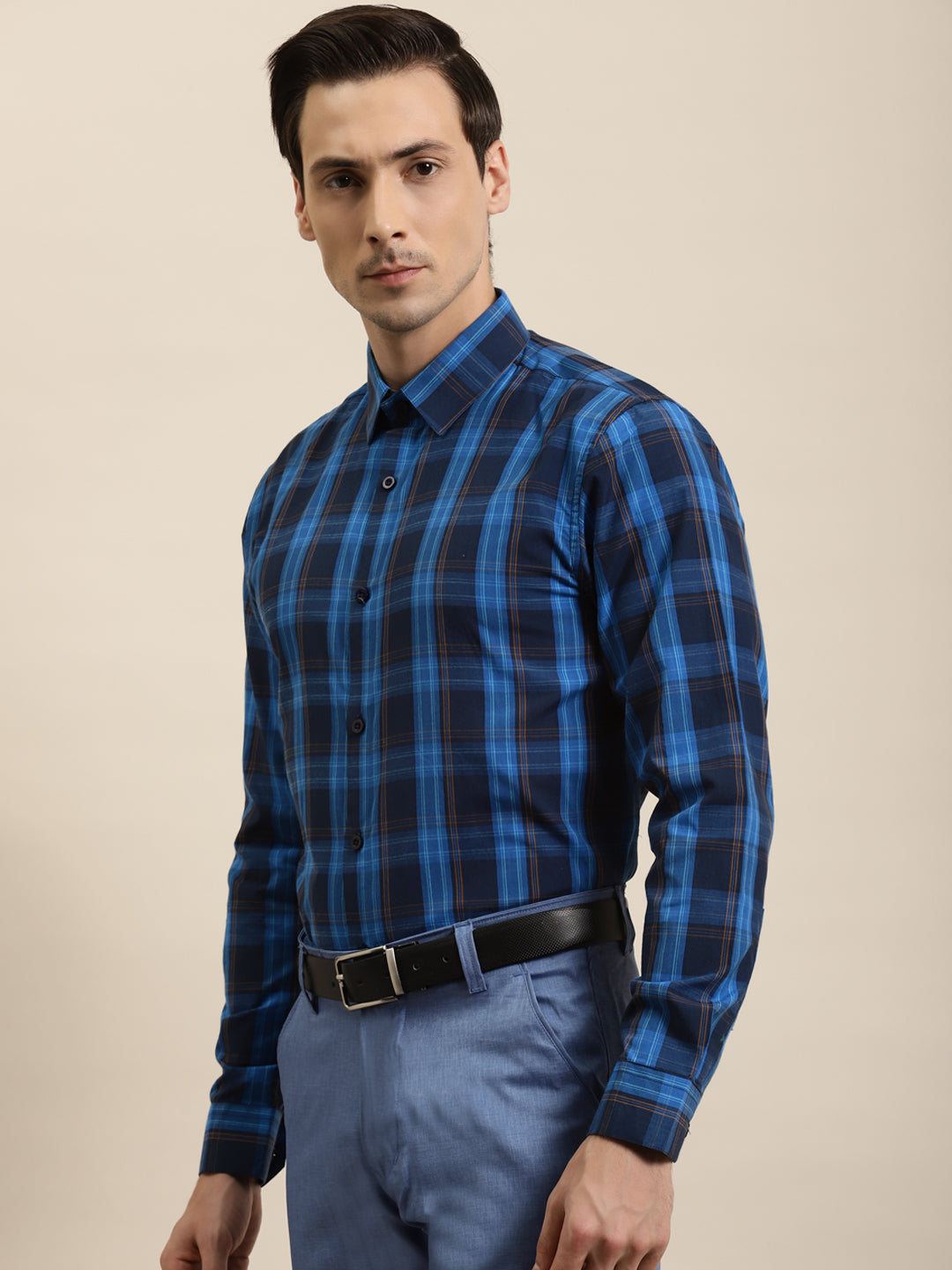 Men's Cotton Navy & Royal blue Formal Shirt