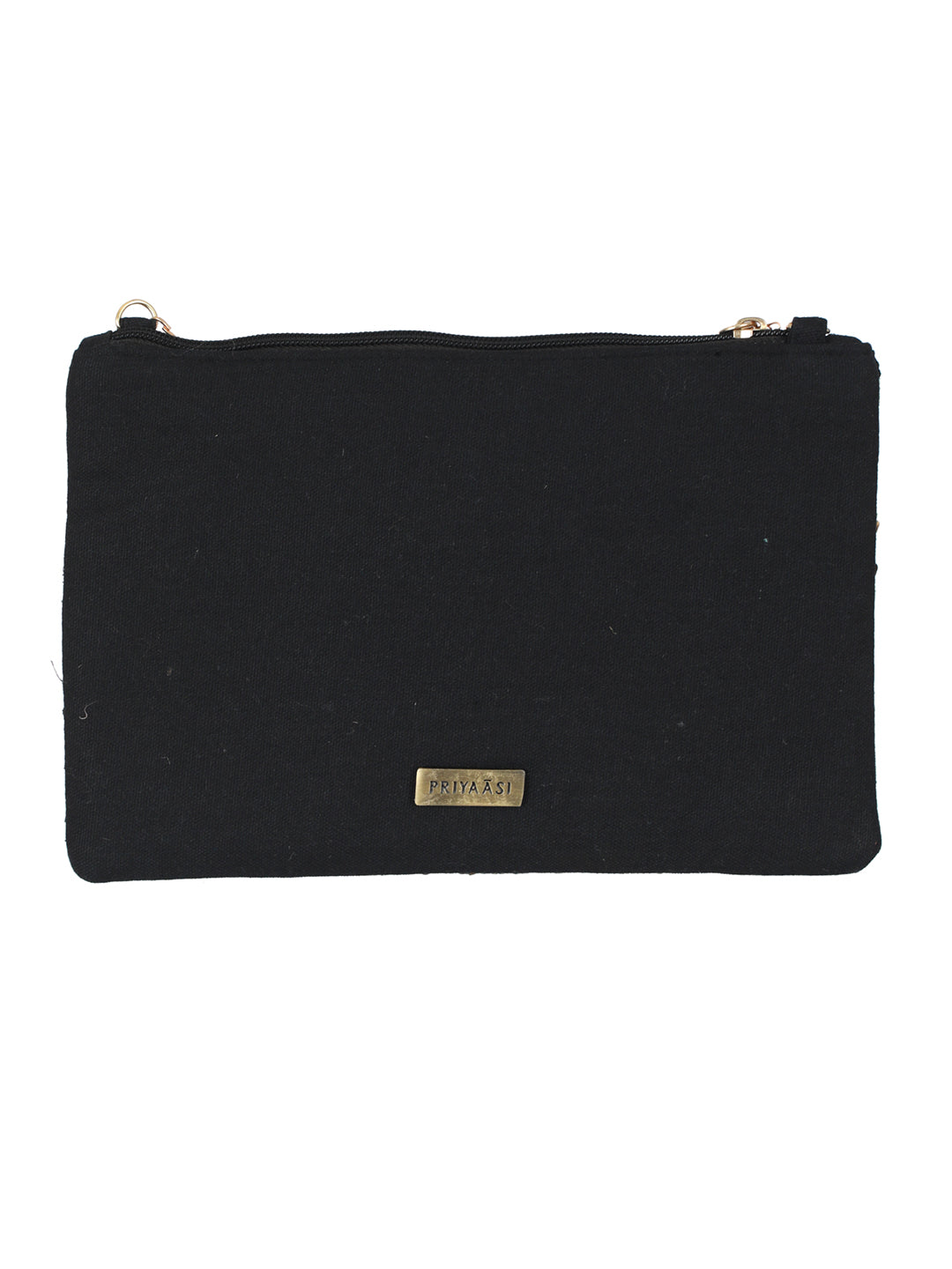 Women's Black & Beige Embellished Sling Bag - Priyaasi