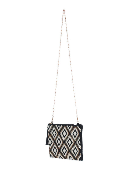 Women's Black & Beige Embellished Sling Bag - Priyaasi