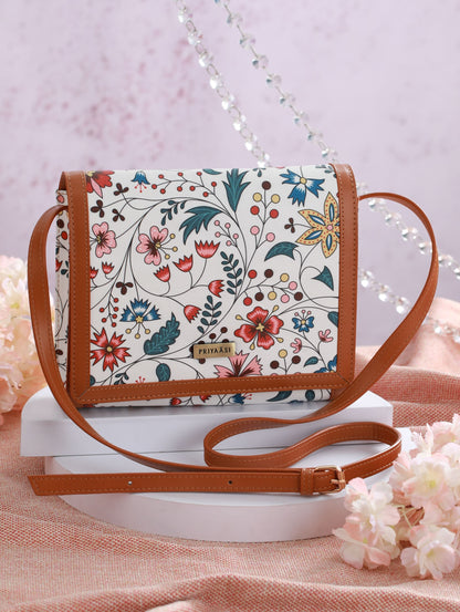 Women's White Tropical Floral Sling Bag - Priyaasi