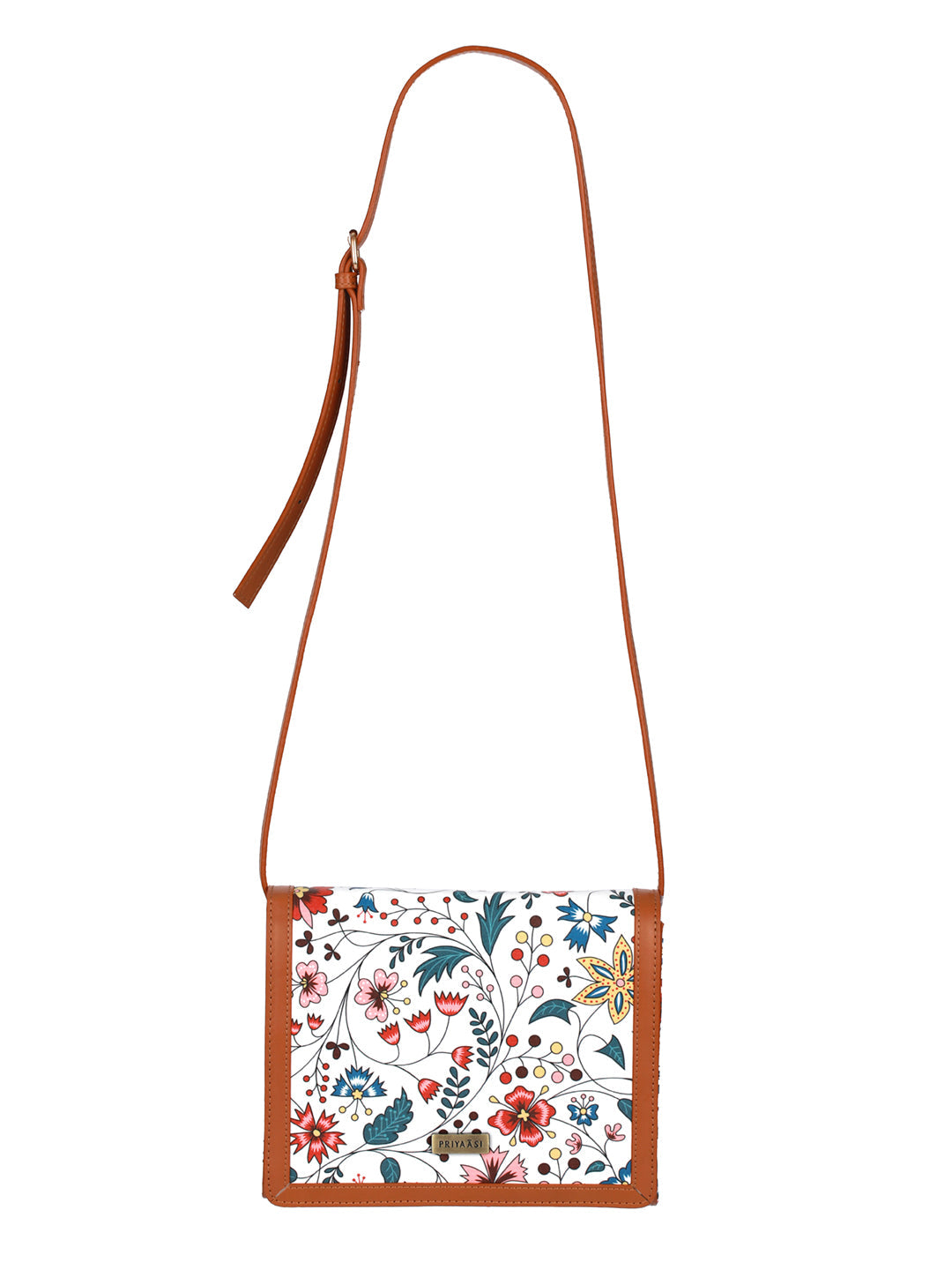 Women's White Tropical Floral Sling Bag - Priyaasi