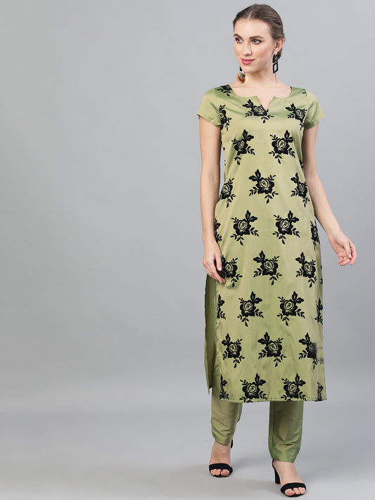 Women's Green Floral Print Kurta With Pant