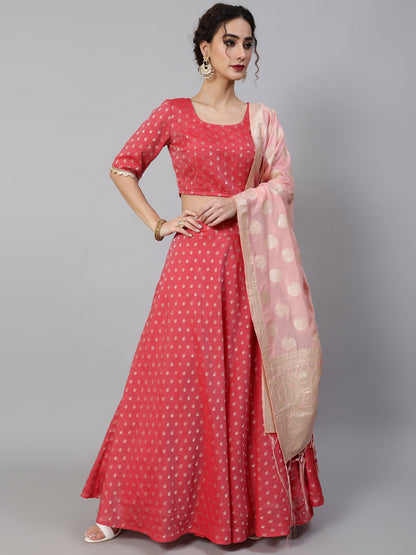 Women's Red Dobby Designed Lehenga Choli With Dupatta