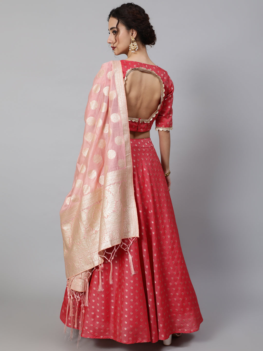 Women's Red Dobby Designed Lehenga Choli With Dupatta