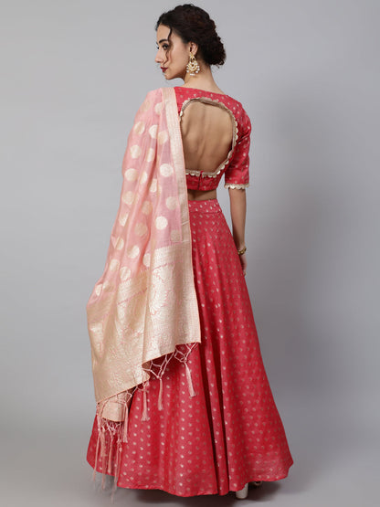 Women's Red Dobby Designed Lehenga Choli With Dupatta