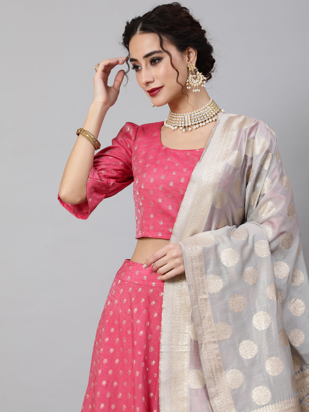 Women's Pink Dobby Designed Lehenga Choli With Dupatta