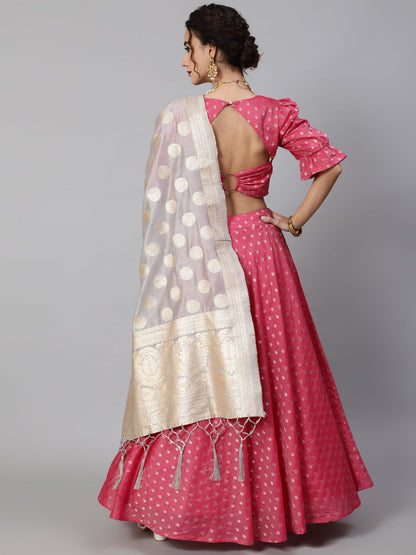 Women's Pink Dobby Designed Lehenga Choli With Dupatta