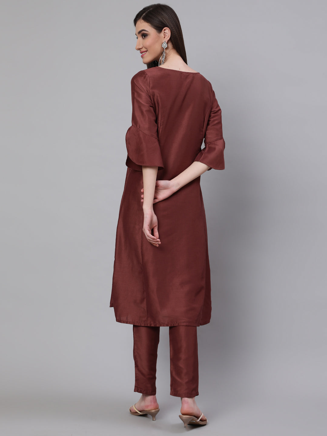 Women's Brown Sequin A-Line Kurta With Pant