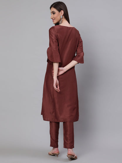 Women's Brown Sequin A-Line Kurta With Pant