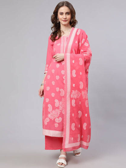 Women's Pink Embroidered Kurta Palazzo With Dupatta