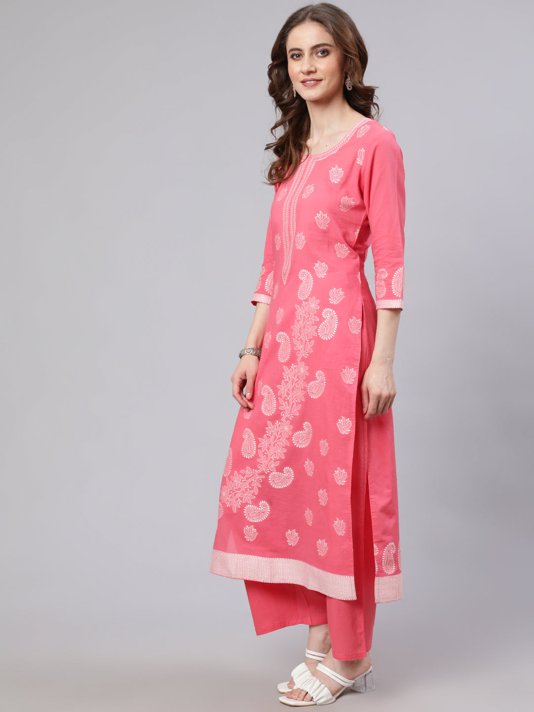 Women's Pink Embroidered Kurta Palazzo With Dupatta