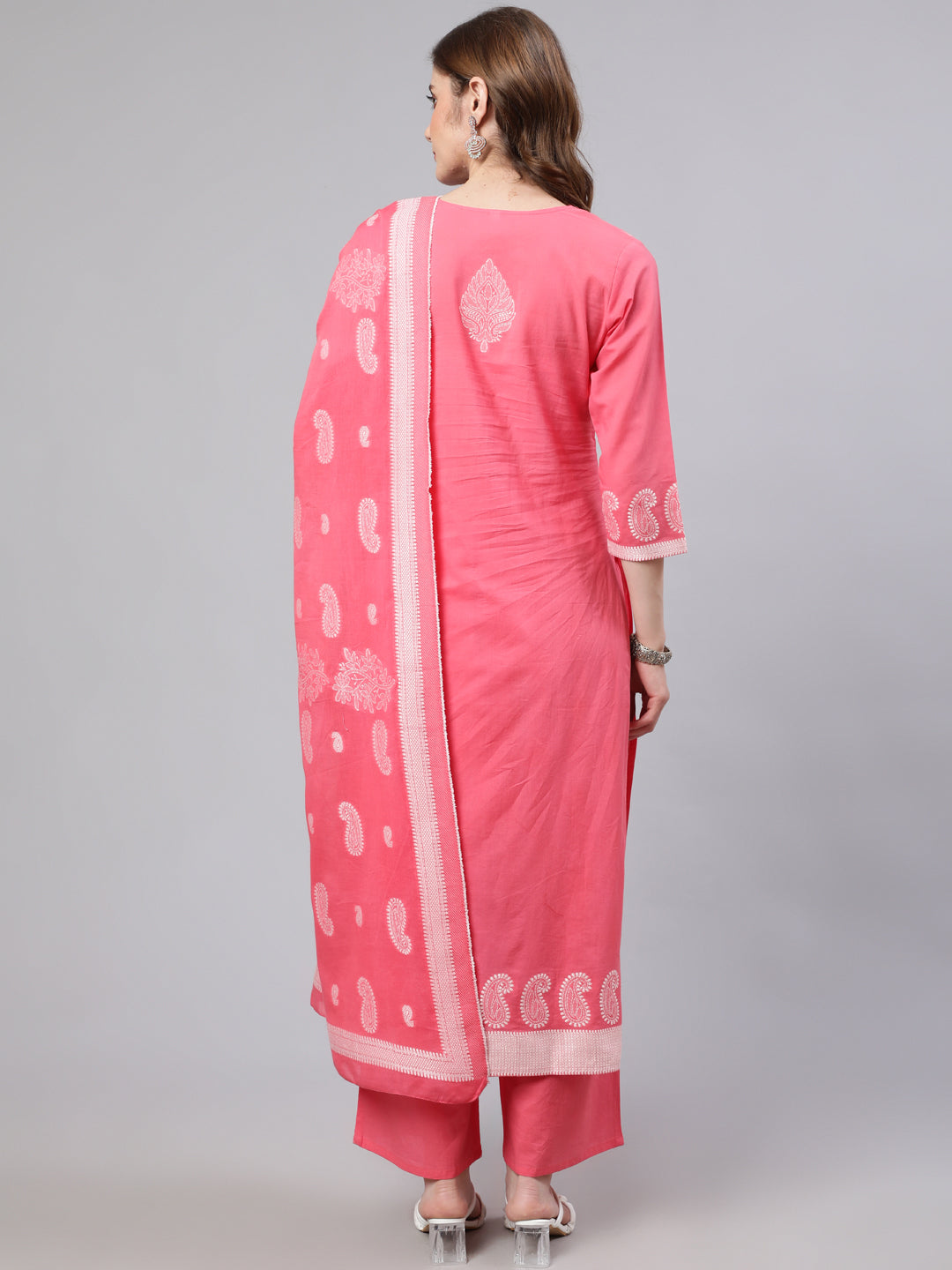 Women's Pink Embroidered Kurta Palazzo With Dupatta