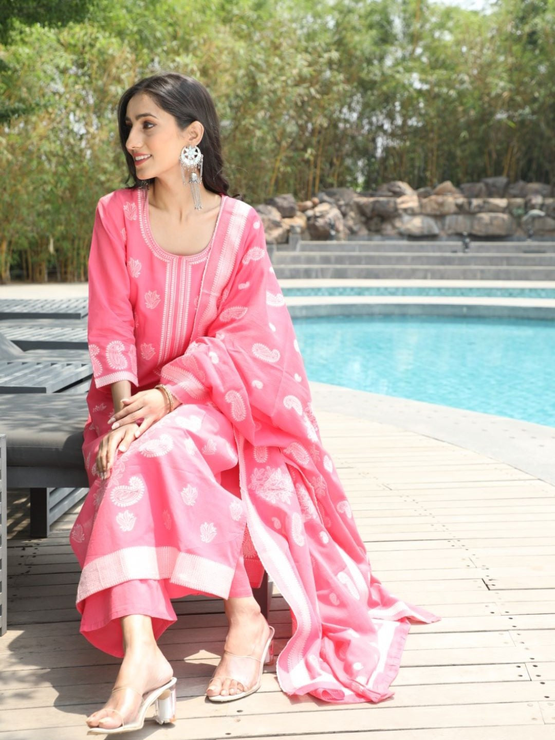 Women's Pink Embroidered Kurta Palazzo With Dupatta