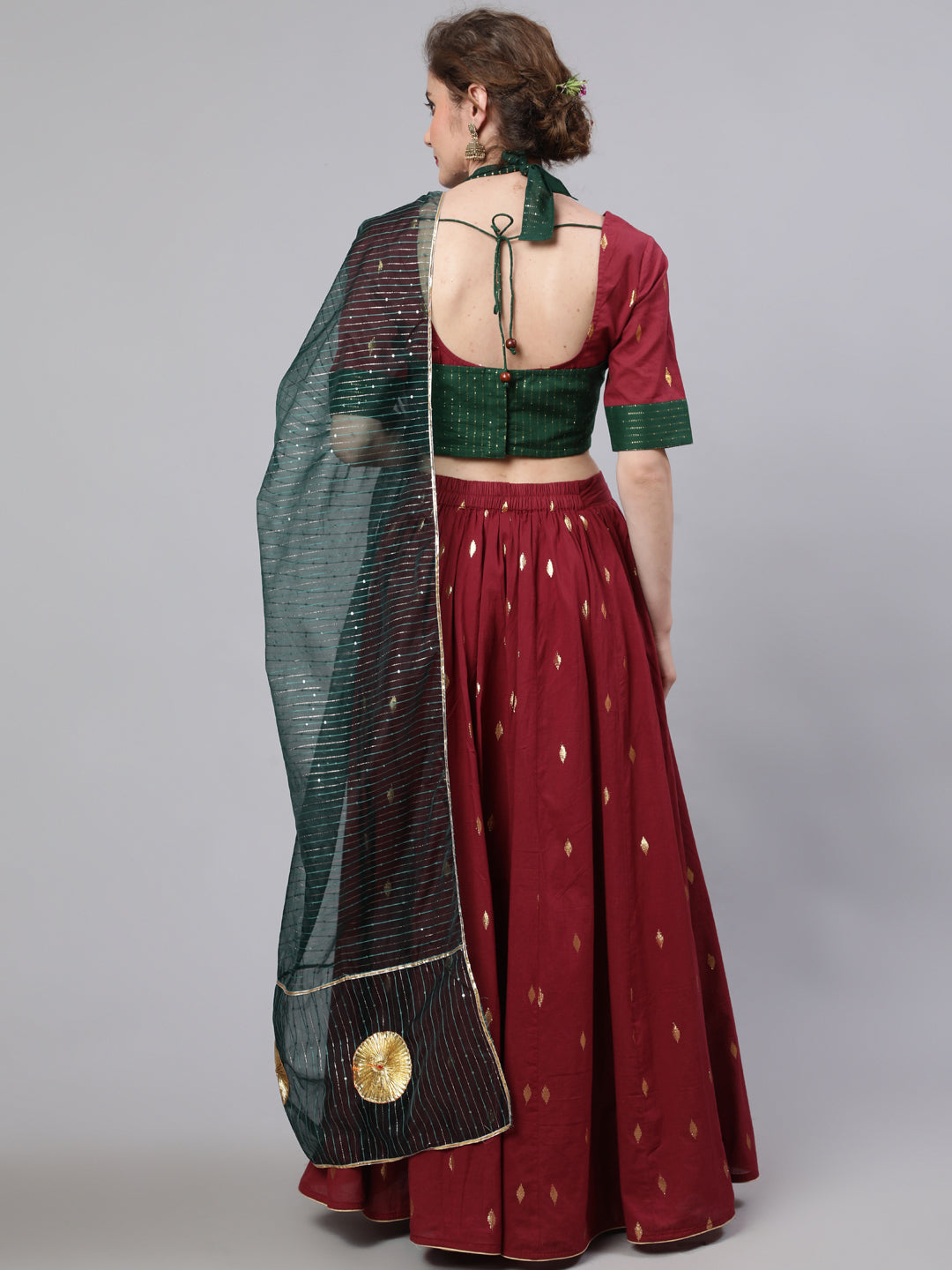 Women's Maroon Woven Designed Lehenga Choli With Dupatta