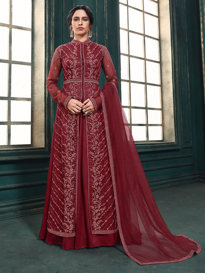 Women's Red Heavy Embroidered Party Wear Suit