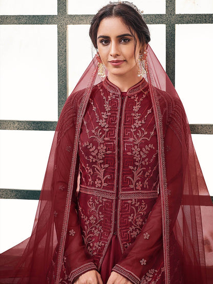 Women's Red Heavy Embroidered Party Wear Suit