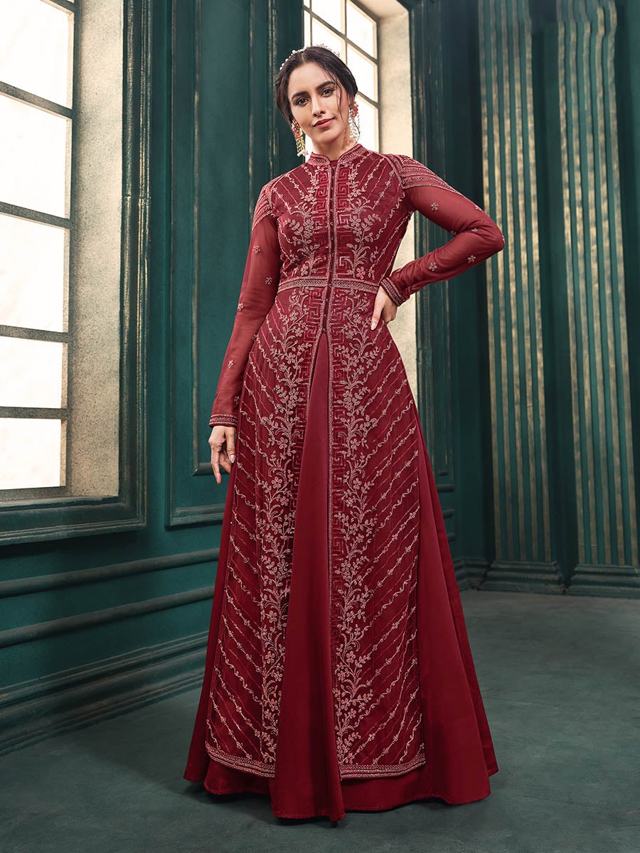 Women's Red Heavy Embroidered Party Wear Suit