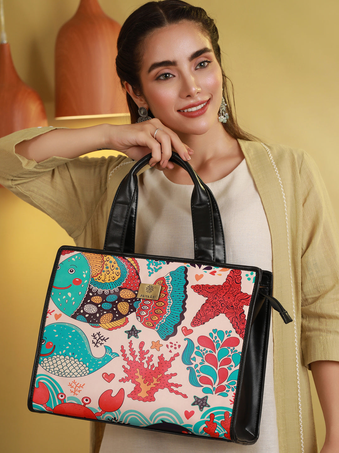 Women's Artistic Marine Digital Print Tote Bag - Priyaasi