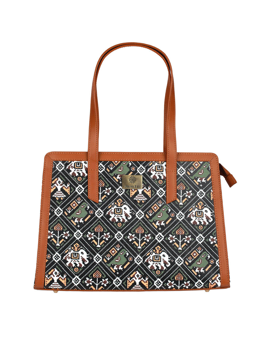 Women's Black Patola Tote Bag - Priyaasi