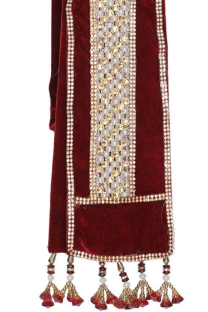 Men's Maroon Velvet Dupatta