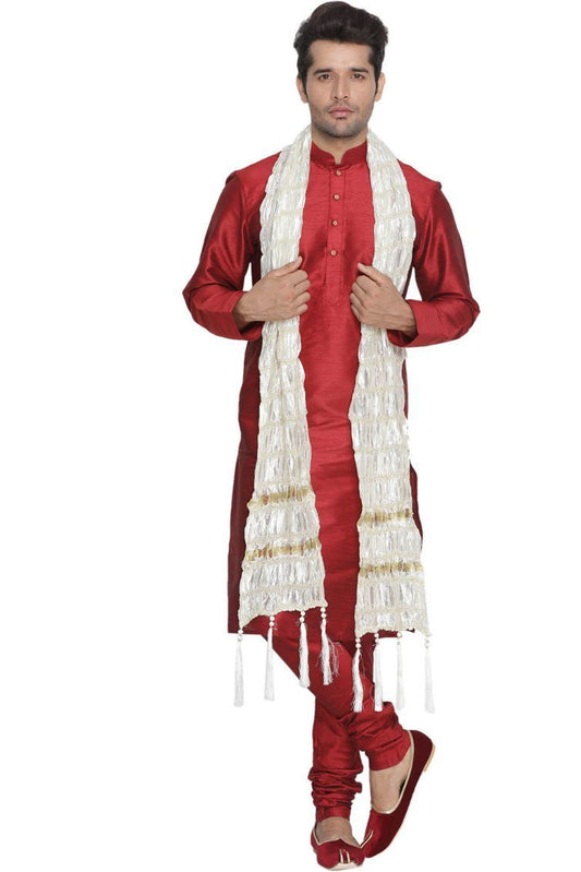 Men's White Viscose Dupatta