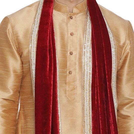 Men's Maroon Velvet Dupatta