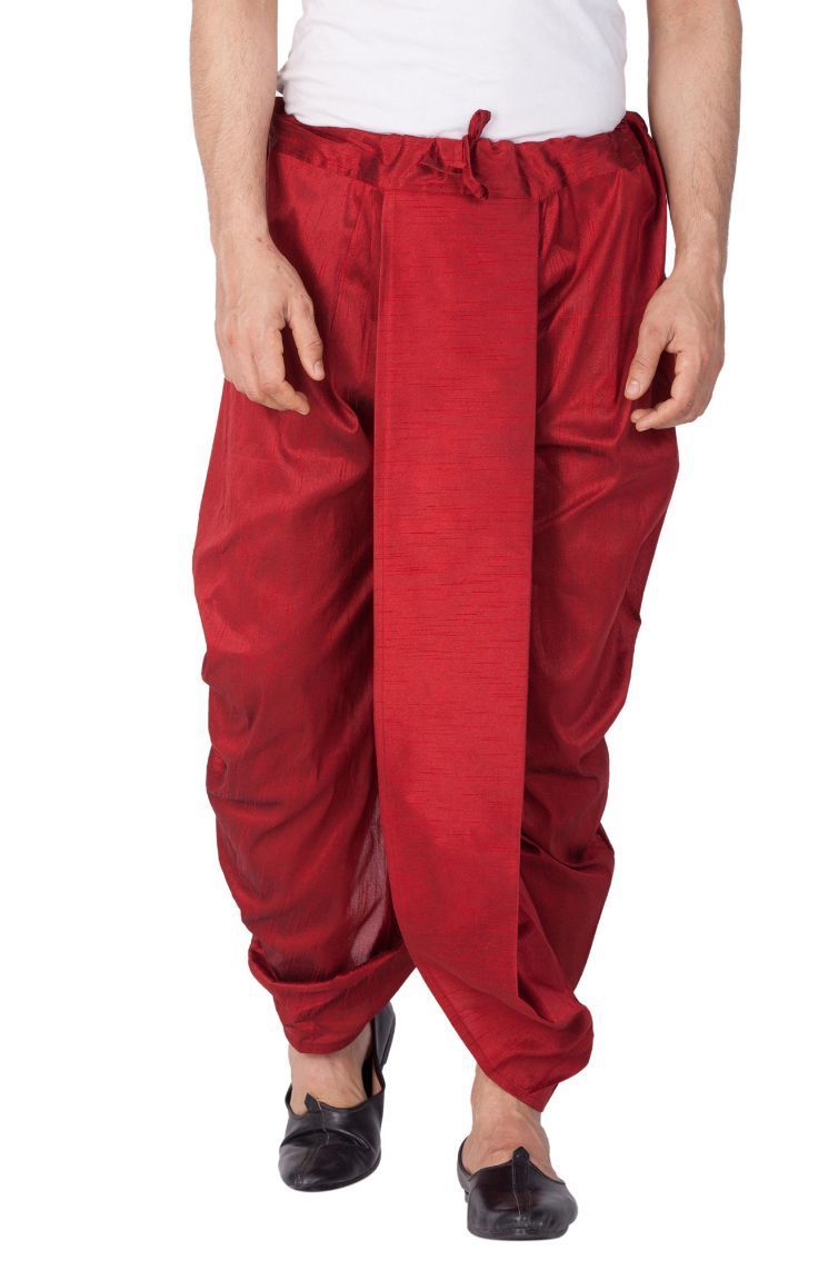 Men's Maroon Cotton Silk Blend Dhoti