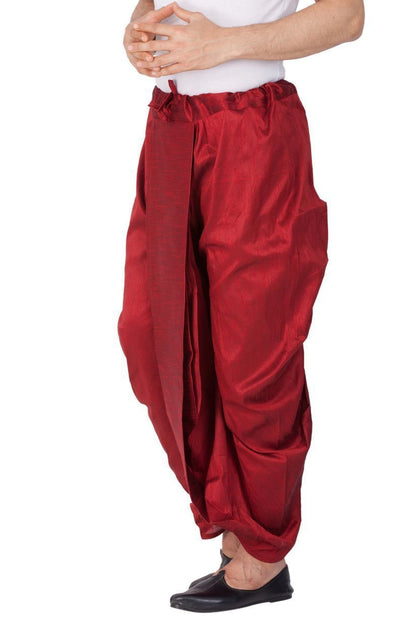 Men's Maroon Cotton Silk Blend Dhoti