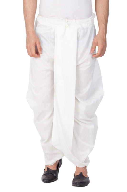 Men's White Cotton Silk Blend Dhoti