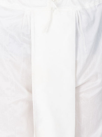 Men's White Cotton Silk Blend Dhoti