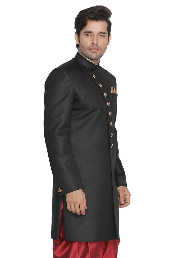 Men's Black Silk Blend Sherwani Only Top