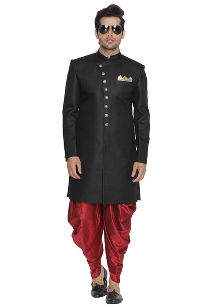 Men's Black Jute Cotton Blend Sherwani Set