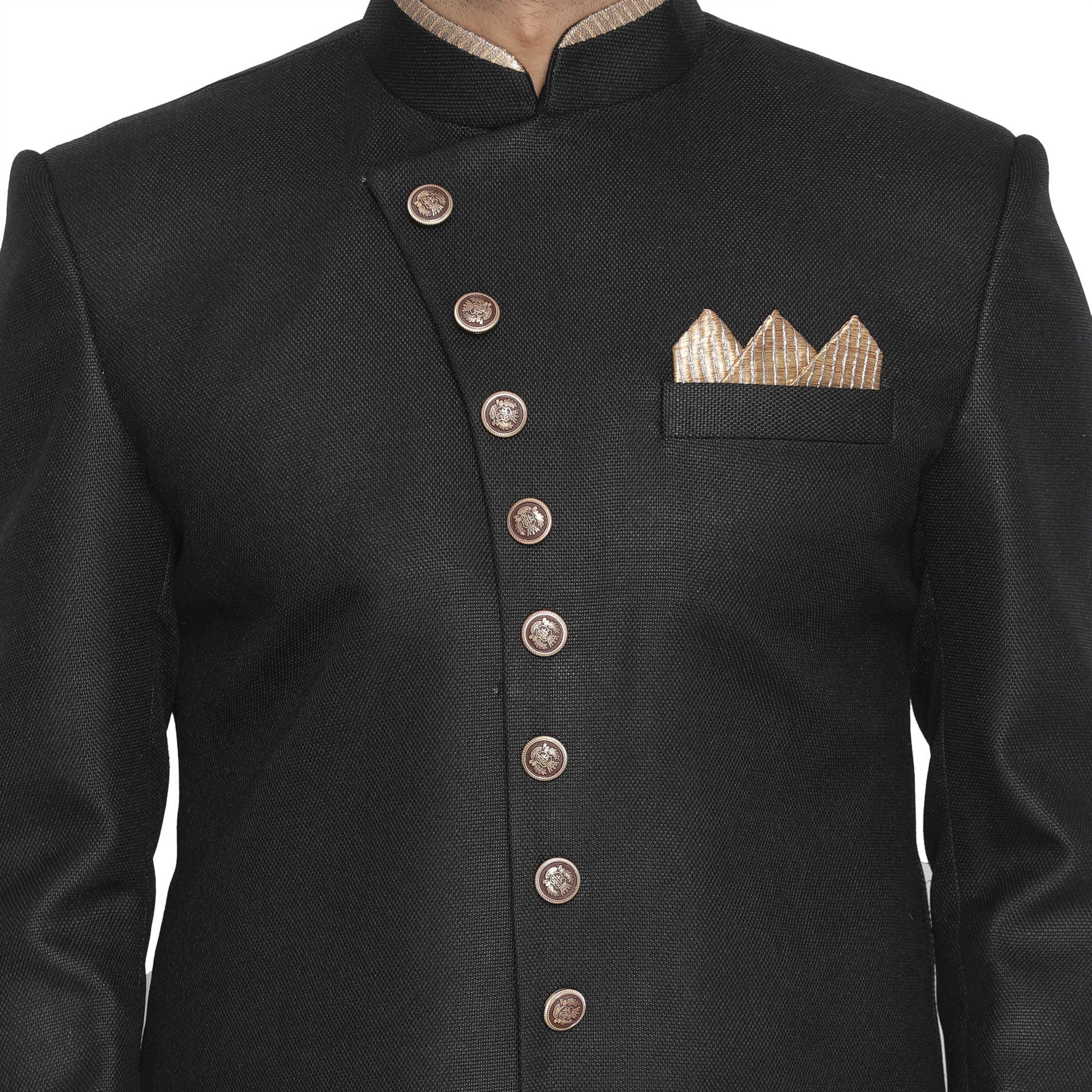 Men's Black Jute Cotton Blend Sherwani Set