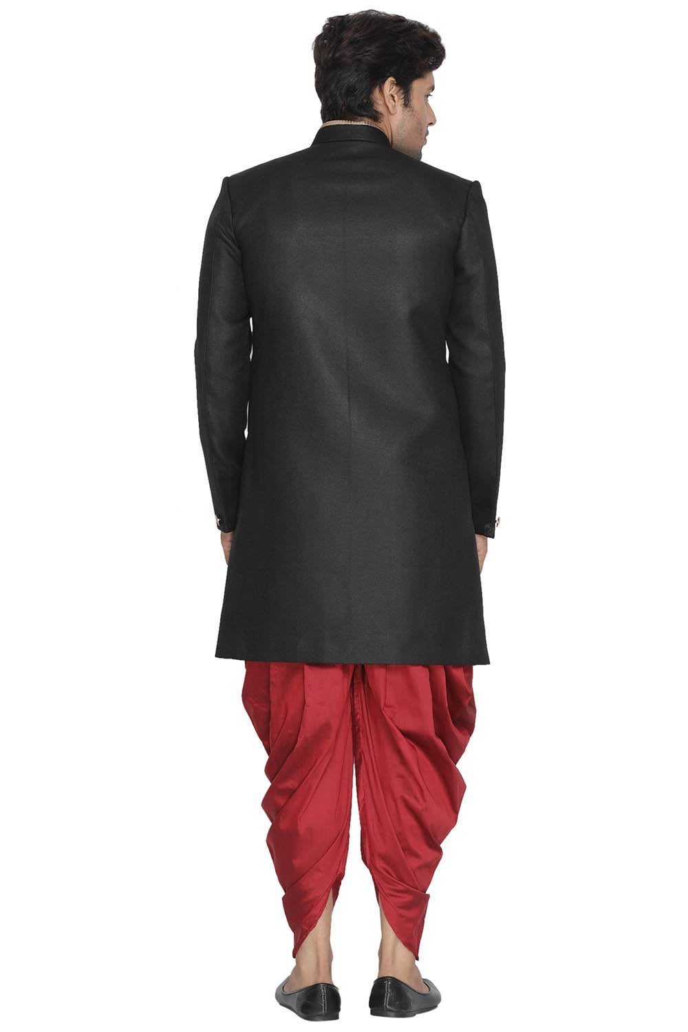 Men's Black Jute Cotton Blend Sherwani Set