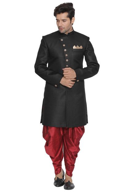 Men's Black Silk Blend Sherwani Only Top