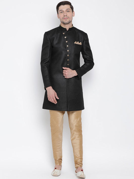 Men's Black Silk Blend Sherwani Set